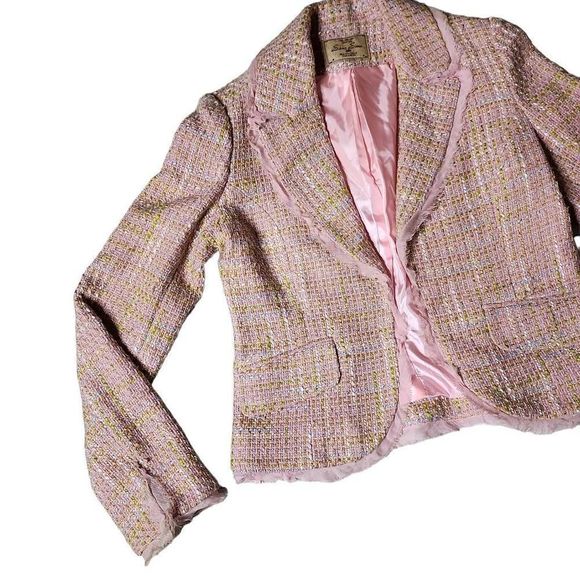 Sans Souci tweed frayed fringe wool blend Chanel vibes blazer sports coat - Picture 4 of 7